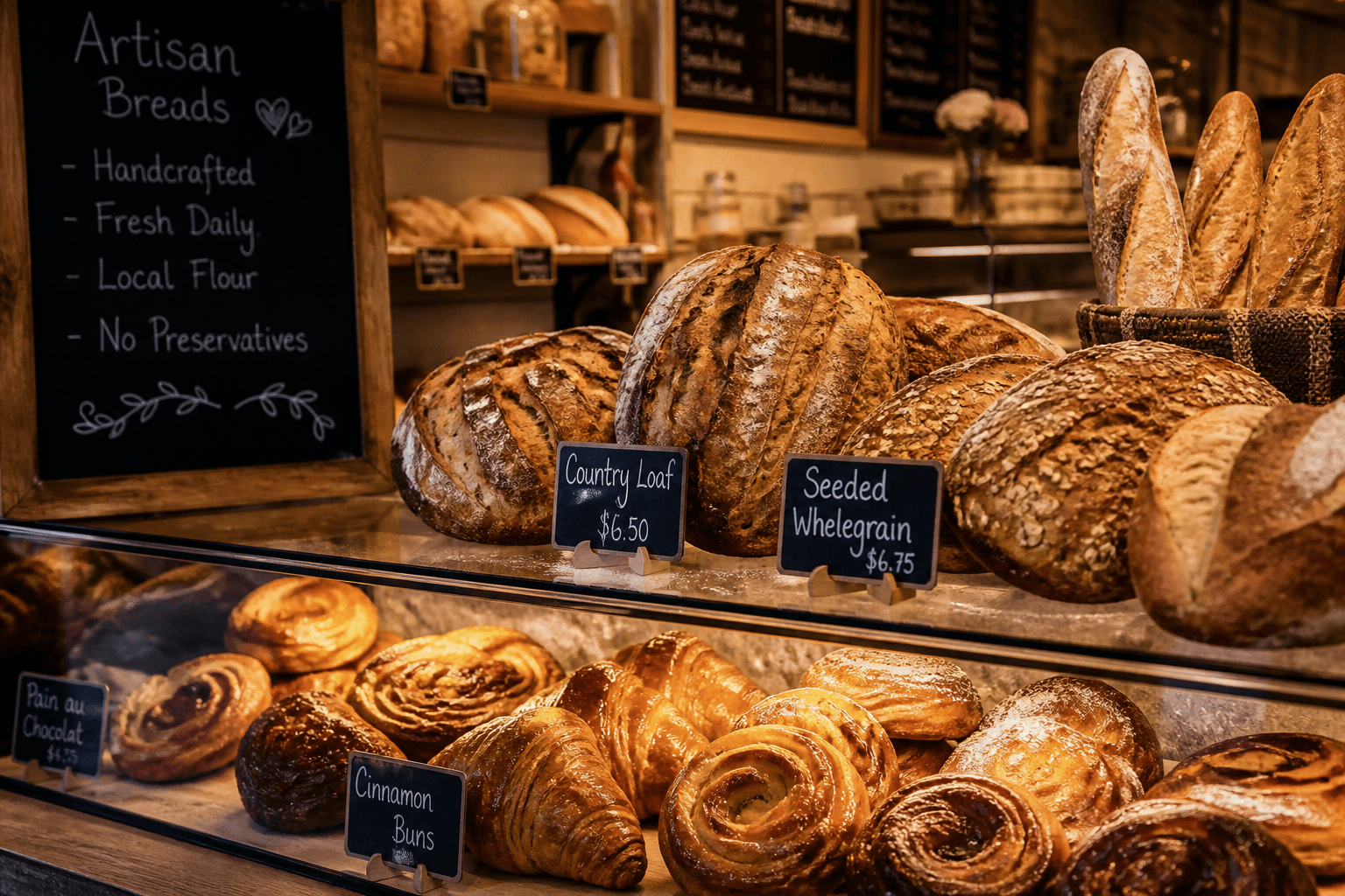 Panadería artesanal con productos recién horneados