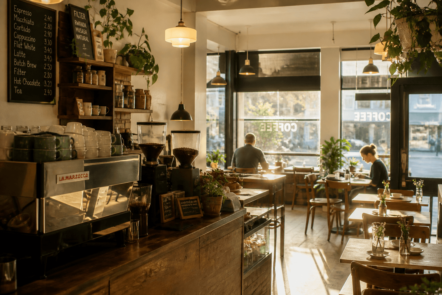 Cafetería de especialidad con ambiente cálido