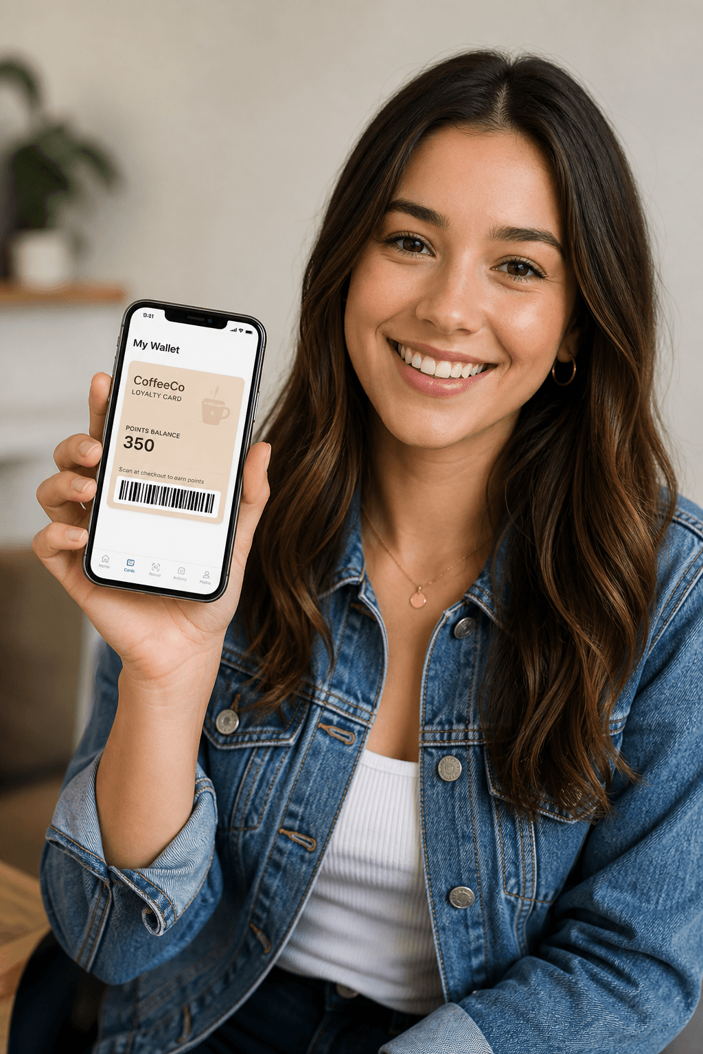 Cliente con su tarjeta digital en el móvil