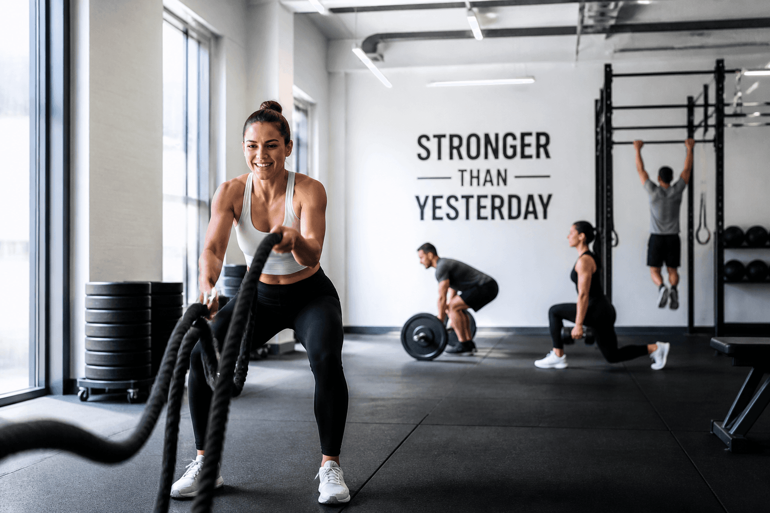 Gimnasio y estudio fitness con ambiente luminoso