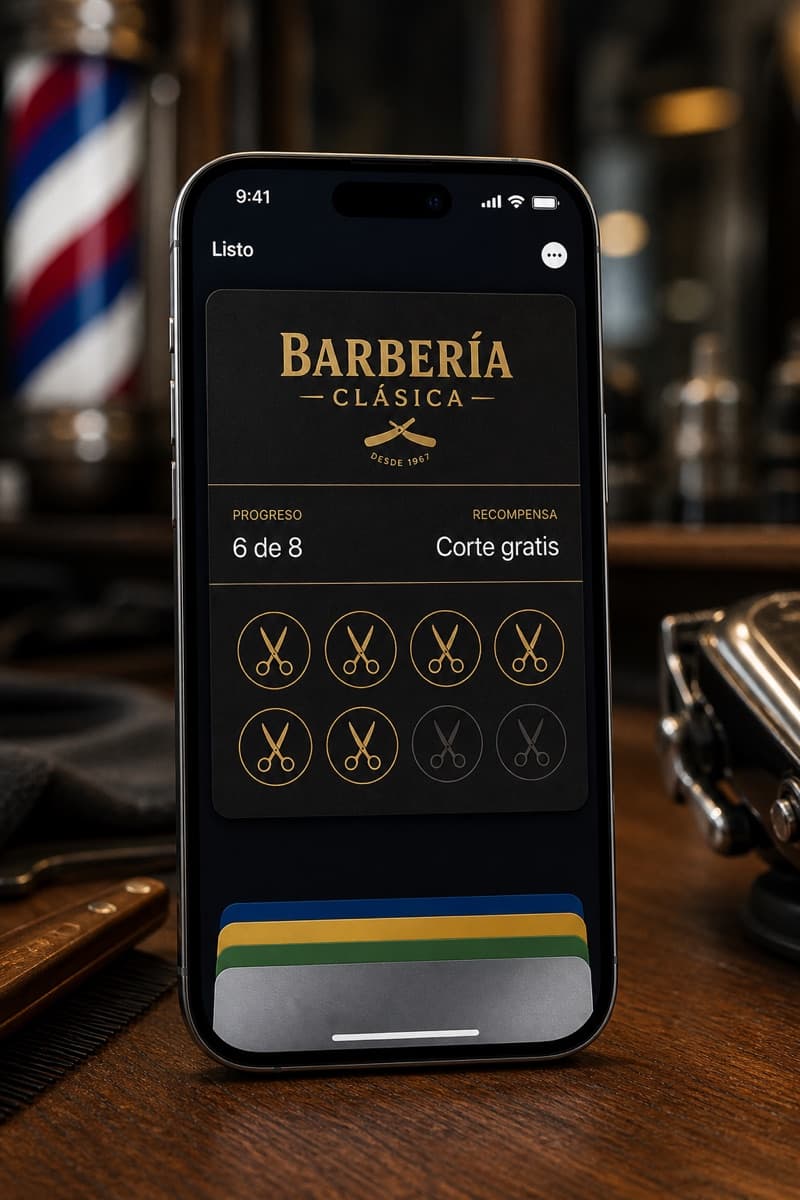 Tarjeta Apple Wallet de barbería con sellos de tijeras (6 de 8)
